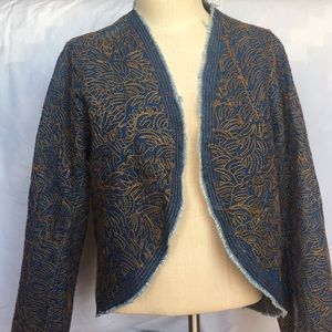 Gold and denim colored embroidered shrug